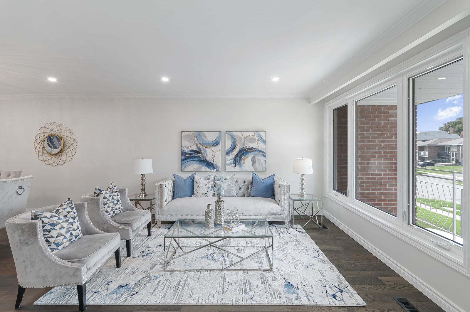 Living room with large picture window and natural light