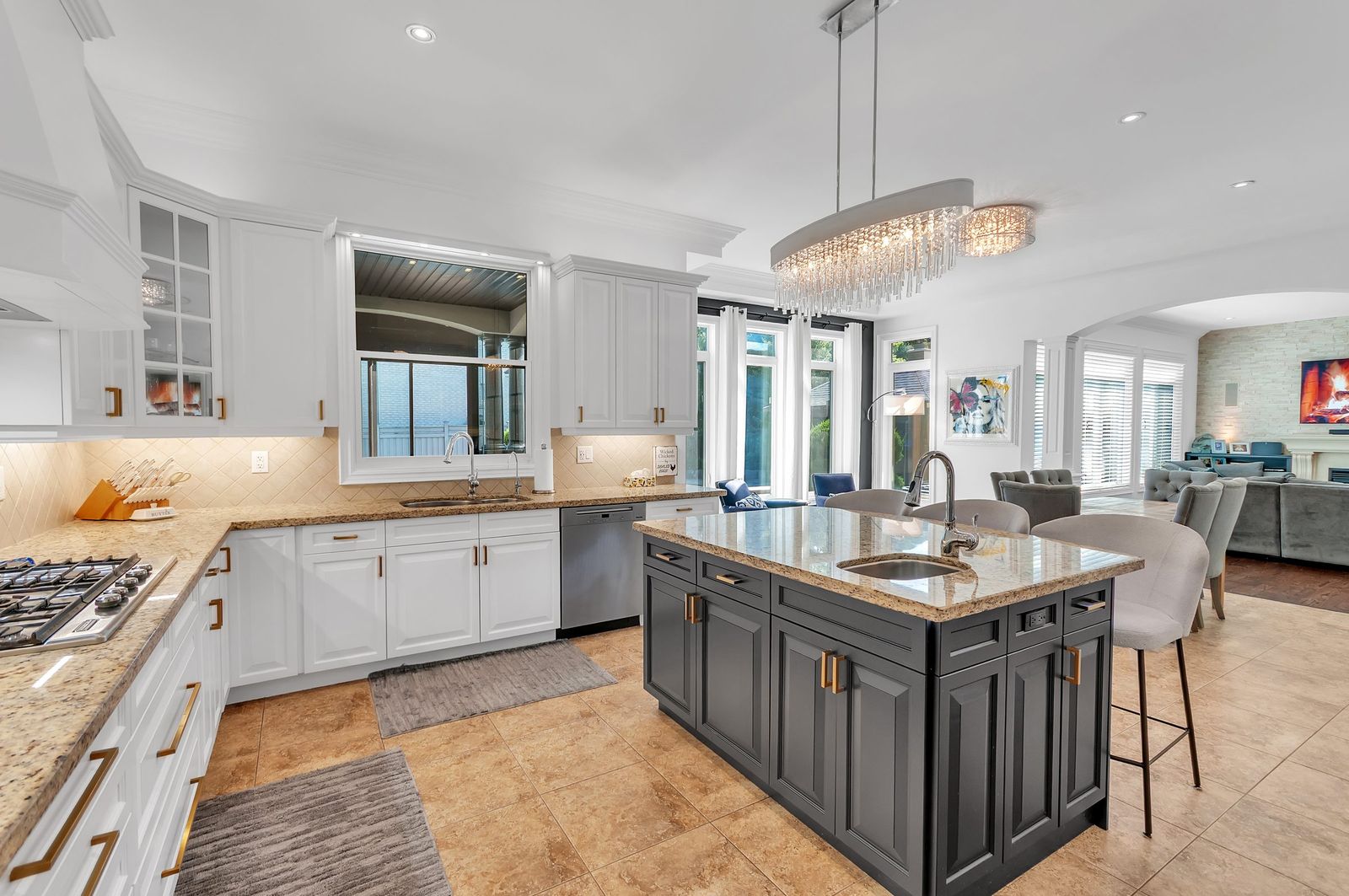 Living room of a York Region listing photographed alongside its measured floor plan